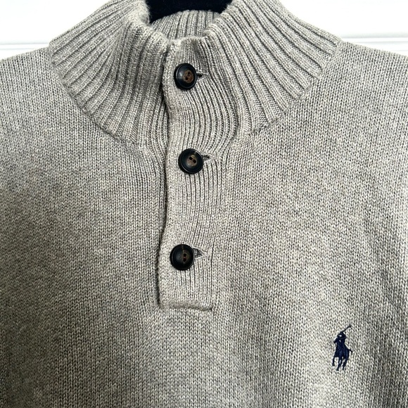 Polo Ralph Lauren Gray 1/4 Button Knit Long Sleeve Sweater Mens Large - Picture 5 of 9